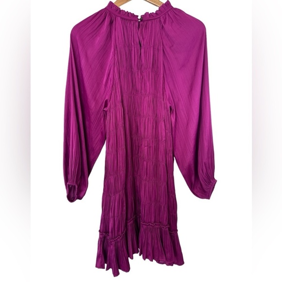 Anthropologie Maeve Tasha Satin Smocked Ruffle Dress - Picture 9 of 13